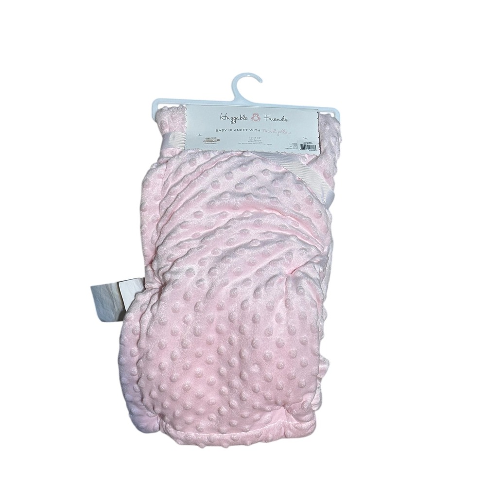 NWT Huggable Friends Pink Minky Dot Baby Blanket and Travel Neck Pillow Set Bear - Picture 8 of 10